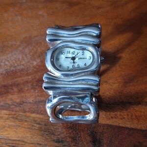 Silver Artistic Design Cuff Bracelet Watch